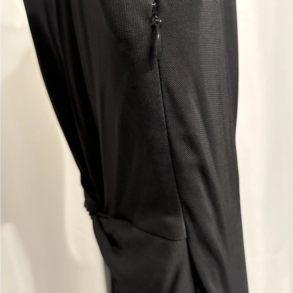 Anne Klein Black Ruched Holiday  Silver Beaded Neck Faux Wrap Dress Size 8 - Picture 6 of 8